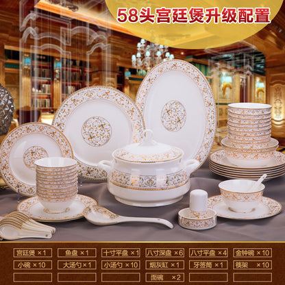 Porcelain Dinner Set Bone China Tableware Ceramic Dish Ensemble Dinnerware Collection Elegant Diner Service Kit - Kimlud