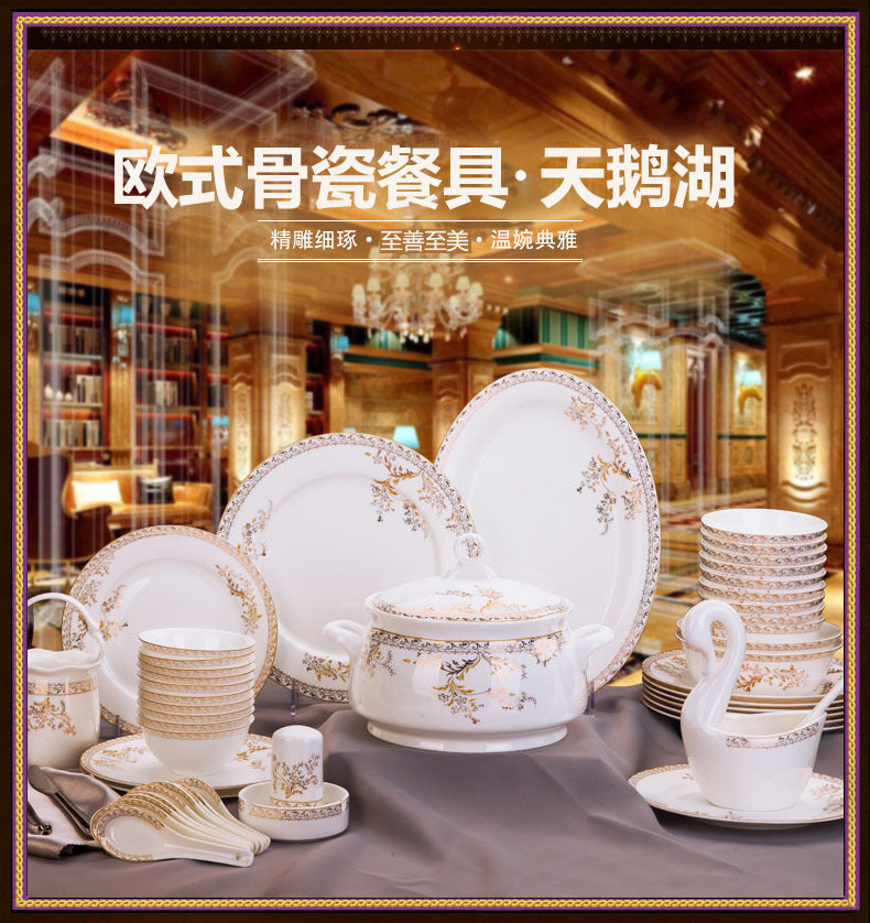 Porcelain Dinner Set Bone China Tableware Ceramic Dish Ensemble Dinnerware Collection Elegant Diner Service Kit - Kimlud