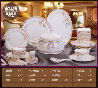 Porcelain Dinner Set Bone China Tableware Ceramic Dish Ensemble Dinnerware Collection Elegant Diner Service Kit - Kimlud