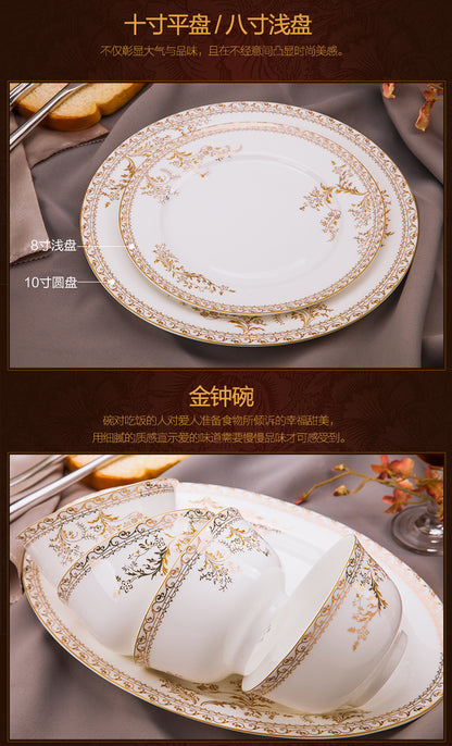 Porcelain Dinner Set Bone China Tableware Ceramic Dish Ensemble Dinnerware Collection Elegant Diner Service Kit - Kimlud
