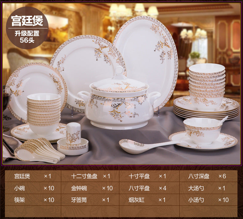 Porcelain Dinner Set Bone China Tableware Ceramic Dish Ensemble Dinnerware Collection Elegant Diner Service Kit - Kimlud