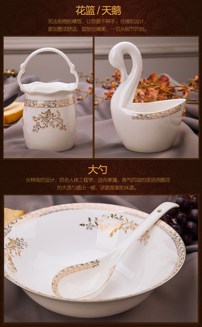 Porcelain Dinner Set Bone China Tableware Ceramic Dish Ensemble Dinnerware Collection Elegant Diner Service Kit - Kimlud