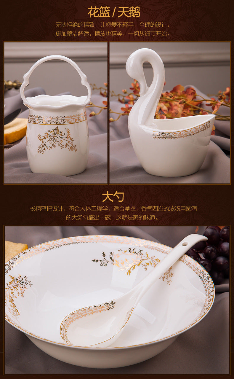 Porcelain Dinner Set Bone China Tableware Ceramic Dish Ensemble Dinnerware Collection Elegant Diner Service Kit - Kimlud