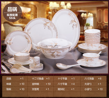 Porcelain Dinner Set Bone China Tableware Ceramic Dish Ensemble Dinnerware Collection Elegant Diner Service Kit - Kimlud