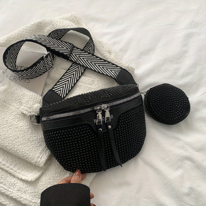 Rhinestone Waist Bag With Coin Purse, Fashion Crossbody Bag, Women's Glitter Chest Bag for Carnaval Music Festival