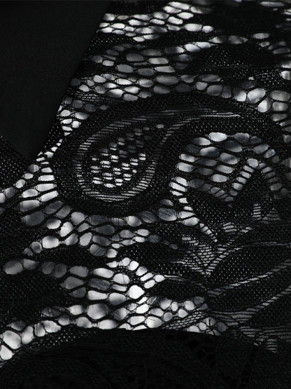 Elegant Lace-Trimmed Long Sleeve Bodycon Dress - Stretchy Polyester Blend, Perfect for Spring/Fall Events