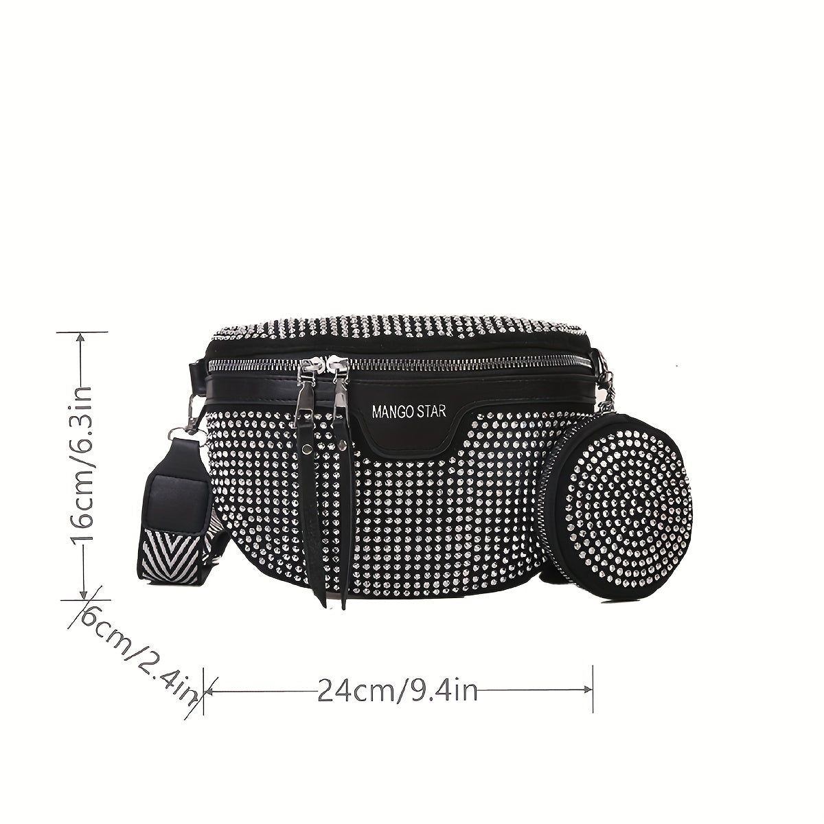 Rhinestone Waist Bag With Coin Purse, Fashion Crossbody Bag, Women's Glitter Chest Bag for Carnaval Music Festival