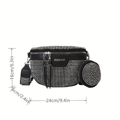 Rhinestone Waist Bag With Coin Purse, Fashion Crossbody Bag, Women's Glitter Chest Bag for Carnaval Music Festival