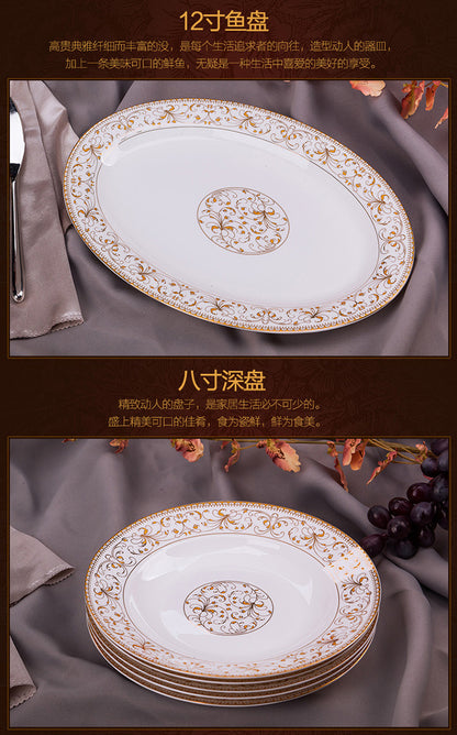 Porcelain Dinner Set Bone China Tableware Ceramic Dish Ensemble Dinnerware Collection Elegant Diner Service Kit - Kimlud