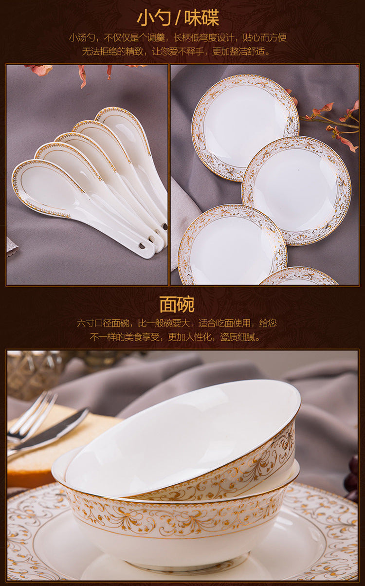 Porcelain Dinner Set Bone China Tableware Ceramic Dish Ensemble Dinnerware Collection Elegant Diner Service Kit - Kimlud