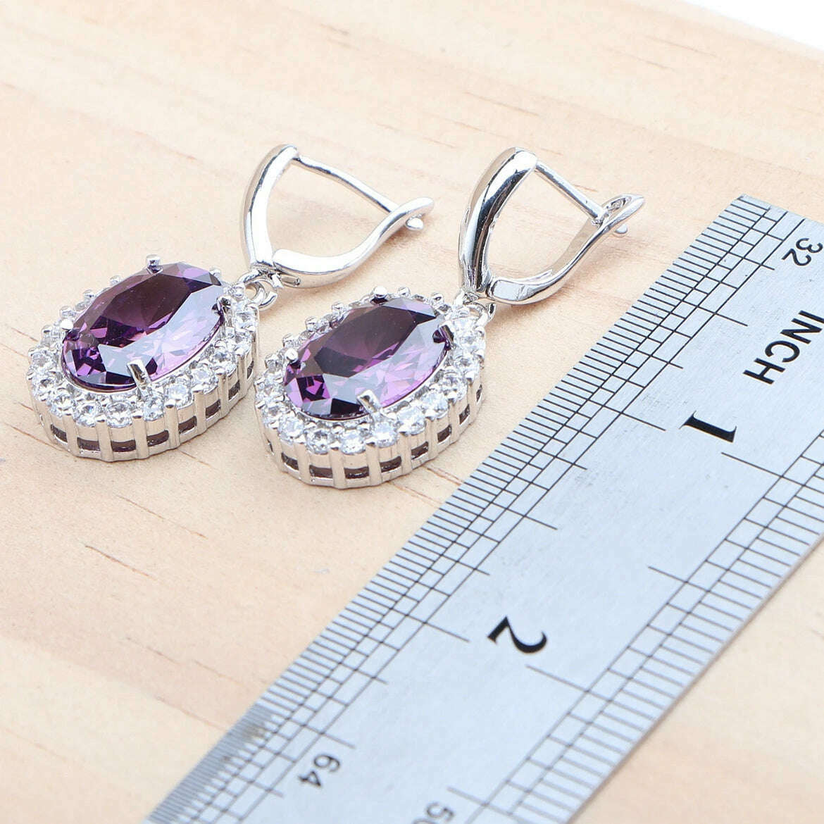 925 Silver Jewelry Sets Wedding Purple Zircon Earrings Bracelets For Women Rings Pendant Necklace Set