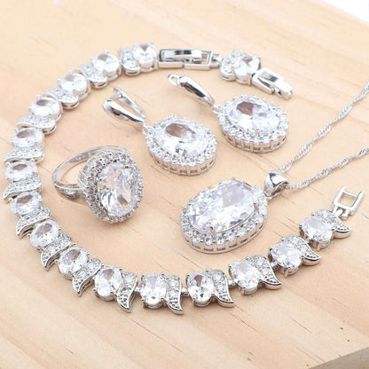 925 Silver Jewelry Sets Wedding Purple Zircon Earrings Bracelets For Women Rings Pendant Necklace Set