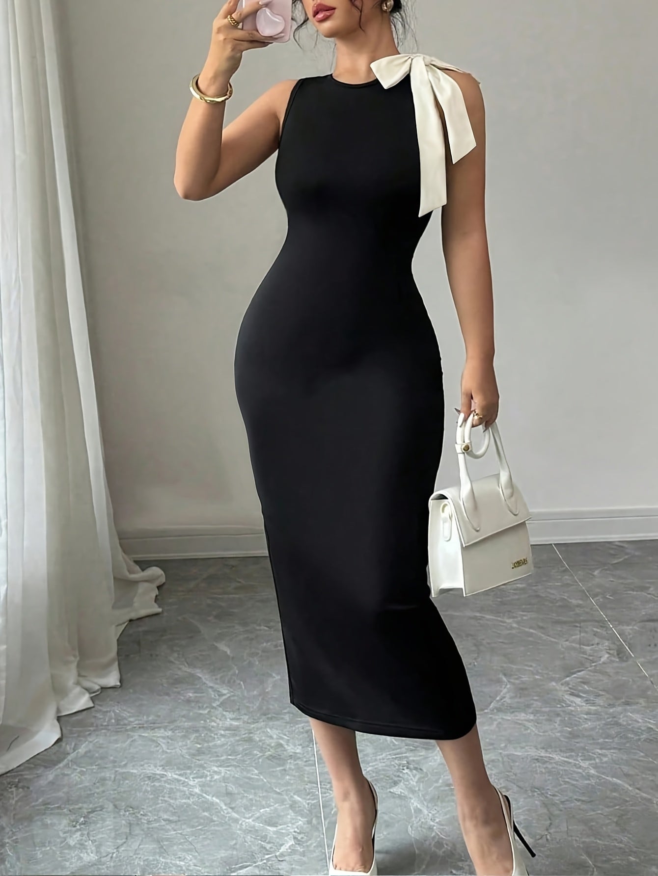 Women's Elegant Black Bodycon dress - Formal Party & Everyday Outfits, Machine Washable Chic Evening Gown for Women, Chic Dress, Seasonal Fashion, Sophisticated Style, Smooth Fabric