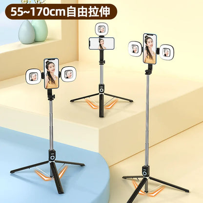 1.7M Extended Version Bluetooth Selfie Stick Double Fill Light Tripod with Remote Shutter for Android IOS Cell Phone