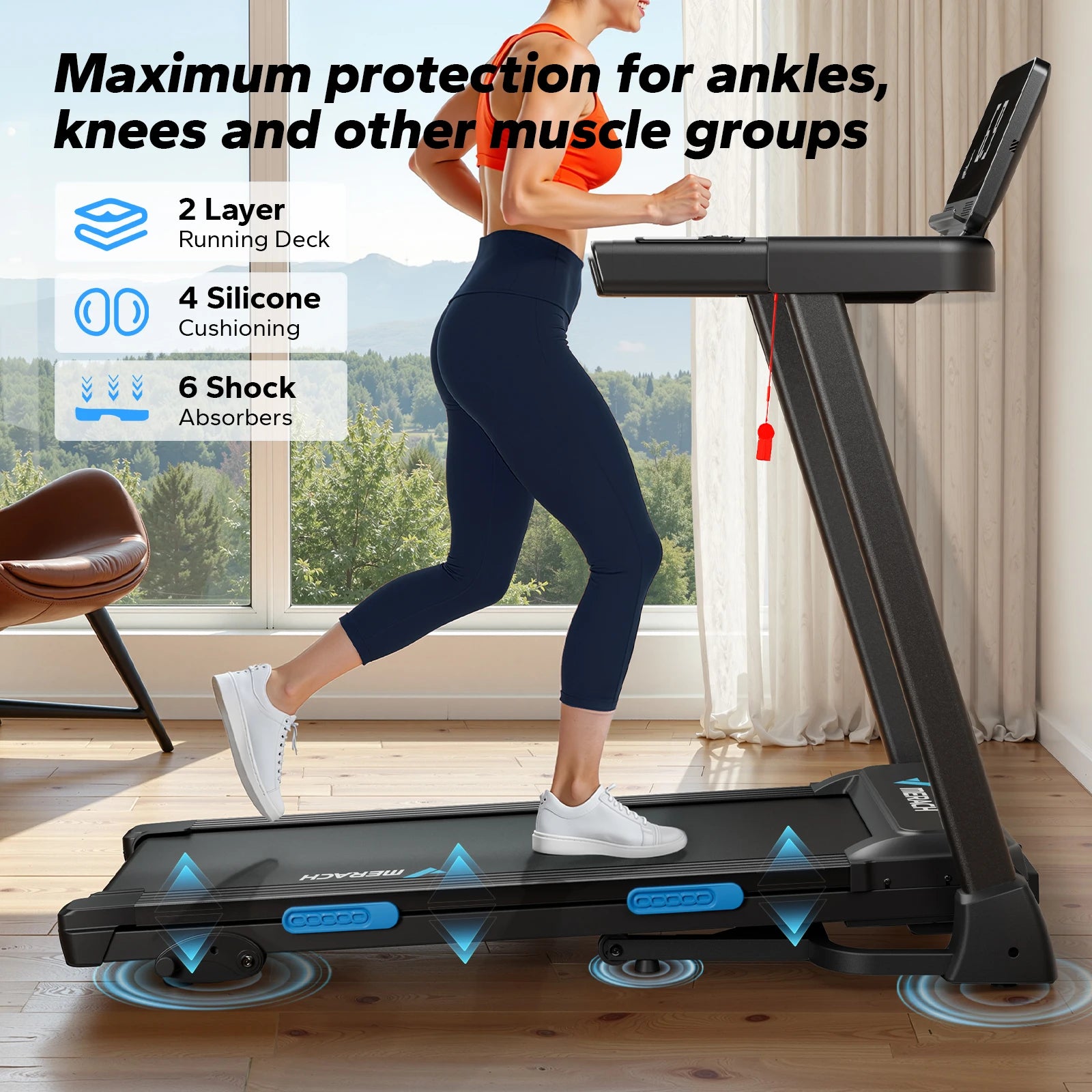 MERACH Foldable Treadmill T12 Incline Quiet Treadmills Double Deck Technology 4 Silicone Shock Cushion Heart Rate...
