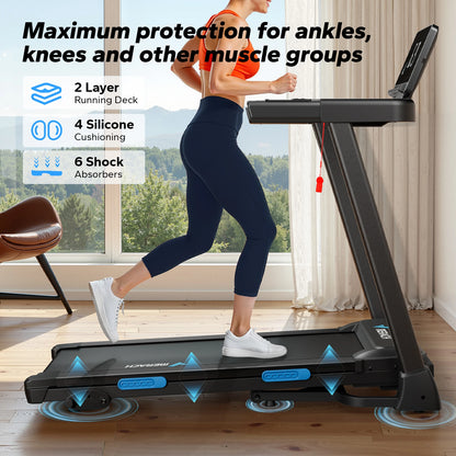 MERACH Foldable Treadmill T12 Incline Quiet Treadmills Double Deck Technology 4 Silicone Shock Cushion Heart Rate...