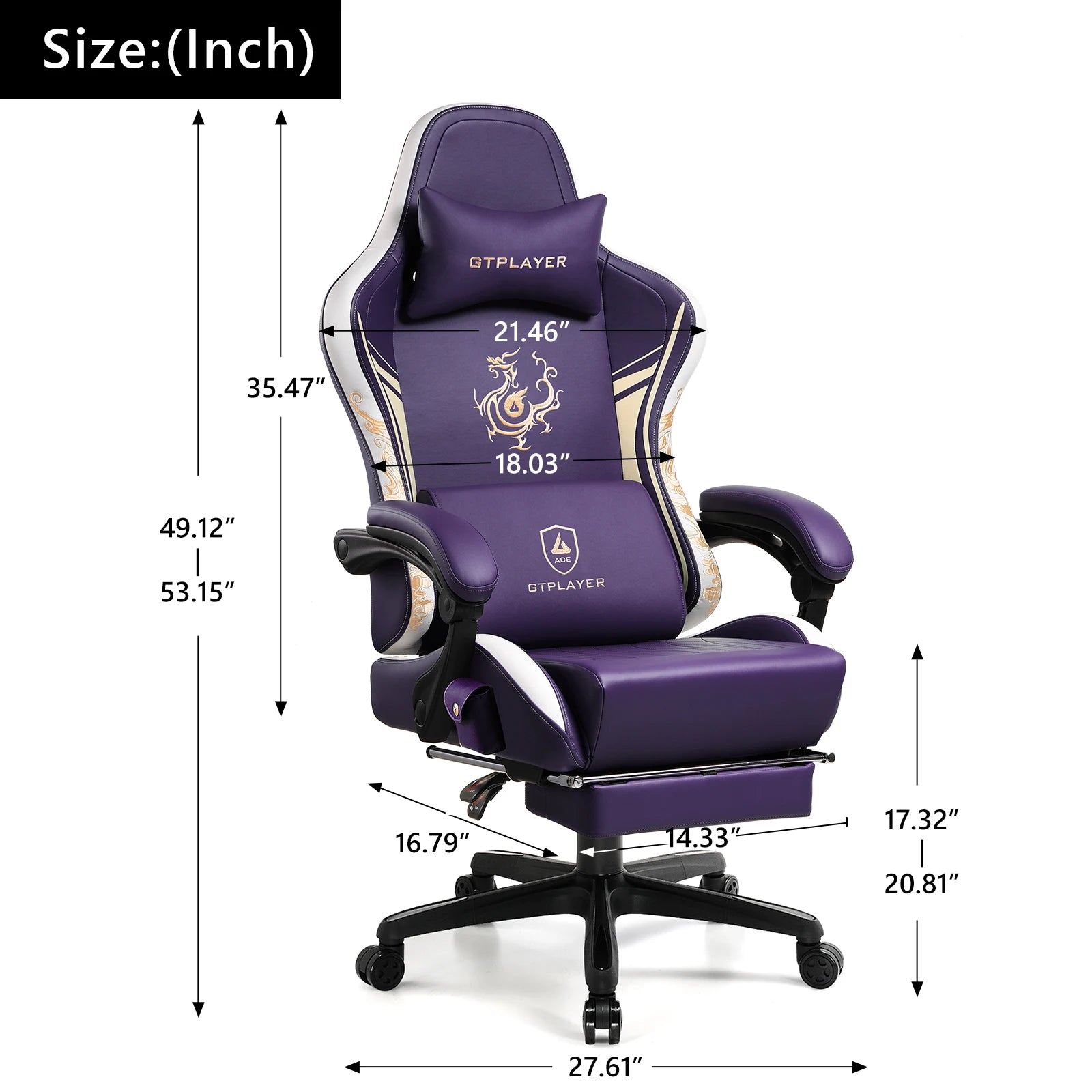 Gaming Chair with Bluetooth Speakers, Footrest & Ergonomic Design, Dragon Series Video Game & Office Chair