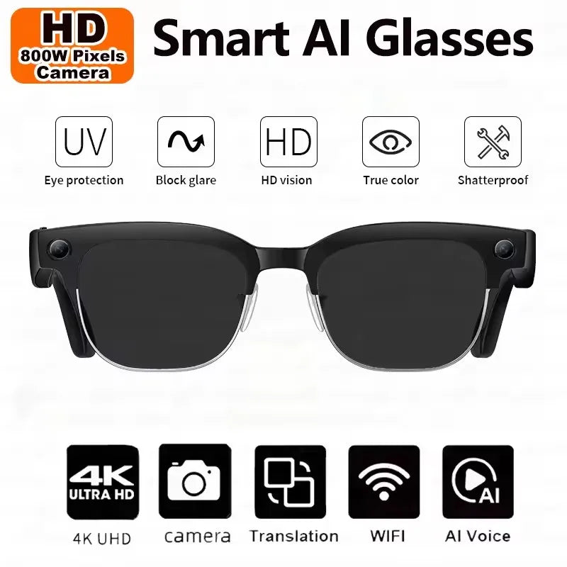 2026 New AI Smart Glasses 4K 8MP HD Camera Video 1080P 100+ Languages Translation WiFi Sunglasses Bluetooth Call Music...