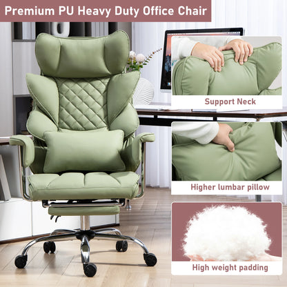 Adjustable executive chair, comfortable real leather gaming chair, height adjustable swivel chair with footrest (green)...