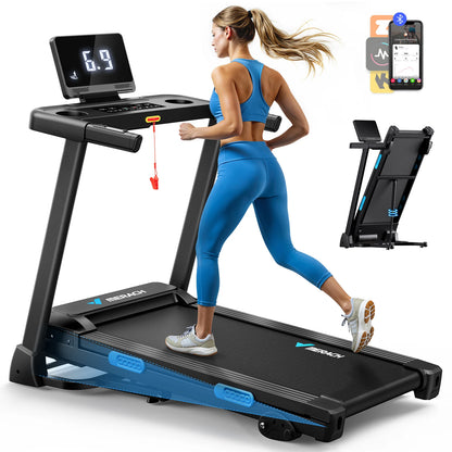 MERACH Foldable Treadmill T12 Incline Quiet Treadmills Double Deck Technology 4 Silicone Shock Cushion Heart Rate Monitoring - Kimlud