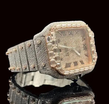 Luxury Men's Iced Hip Hop Watch VVS Moissanite Bustdown Mechanical Movement Diamond Tester Passing Platinum Stainless Square