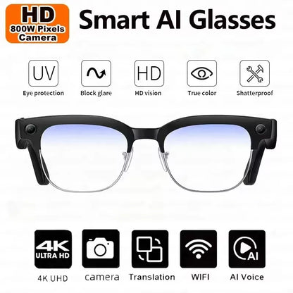 2026 New AI Smart Glasses 4K 8MP HD Camera Video 1080P 100+ Languages Translation WiFi Sunglasses Bluetooth Call Music...