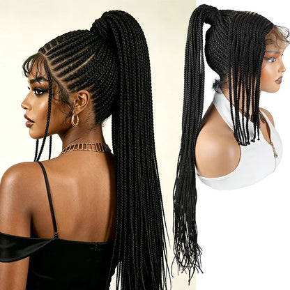 Handmade Synthetic Full Lace Kontless Braids Wigs Ponytail Braided Lace Wigs for Black Women Cornrow Braided Wigs With...