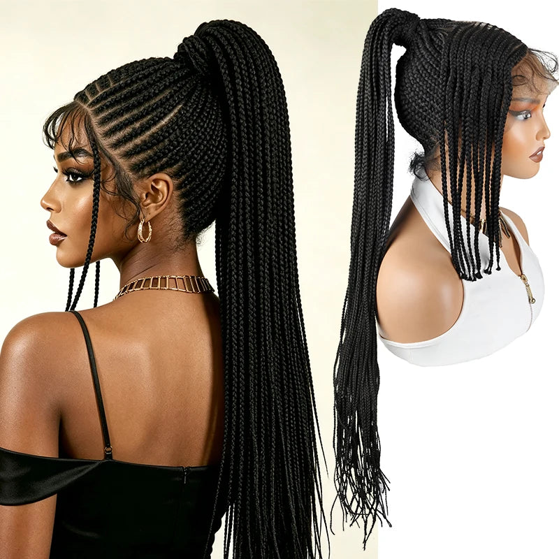 Handmade Synthetic Full Lace Kontless Braids Wigs Ponytail Braided Lace Wigs for Black Women Cornrow Braided Wigs With...