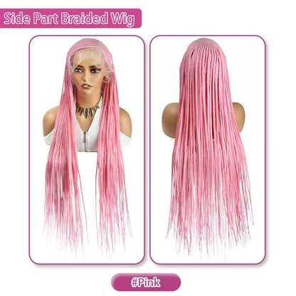 36'' Burgundy Full Lace Braided Wigs Faux Locs for Black Women Synthetic Knotless Cornrow Braid Wig Side Part Wig Box...