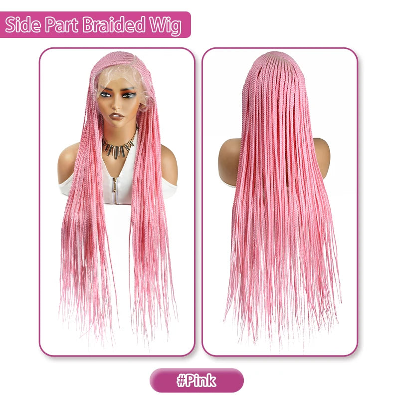 36'' Burgundy Full Lace Braided Wigs Faux Locs for Black Women Synthetic Knotless Cornrow Braid Wig Side Part Wig Box...