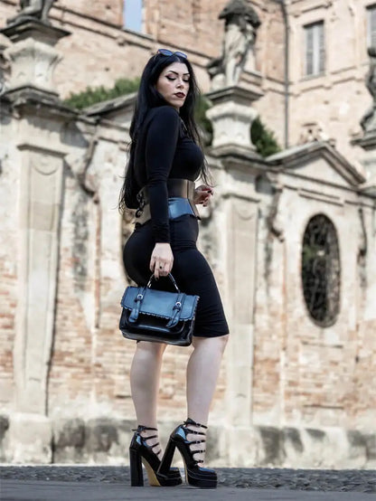 Onlymaker Women Buckle Strap Platform Pumps Black Patent Leather Cross-tied Square Toe Fashion Party Thick High Summer...