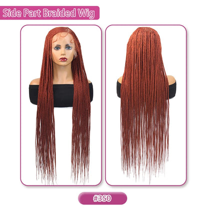 36'' Burgundy Full Lace Braided Wigs Faux Locs for Black Women Synthetic Knotless Cornrow Braid Wig Side Part Wig Box...