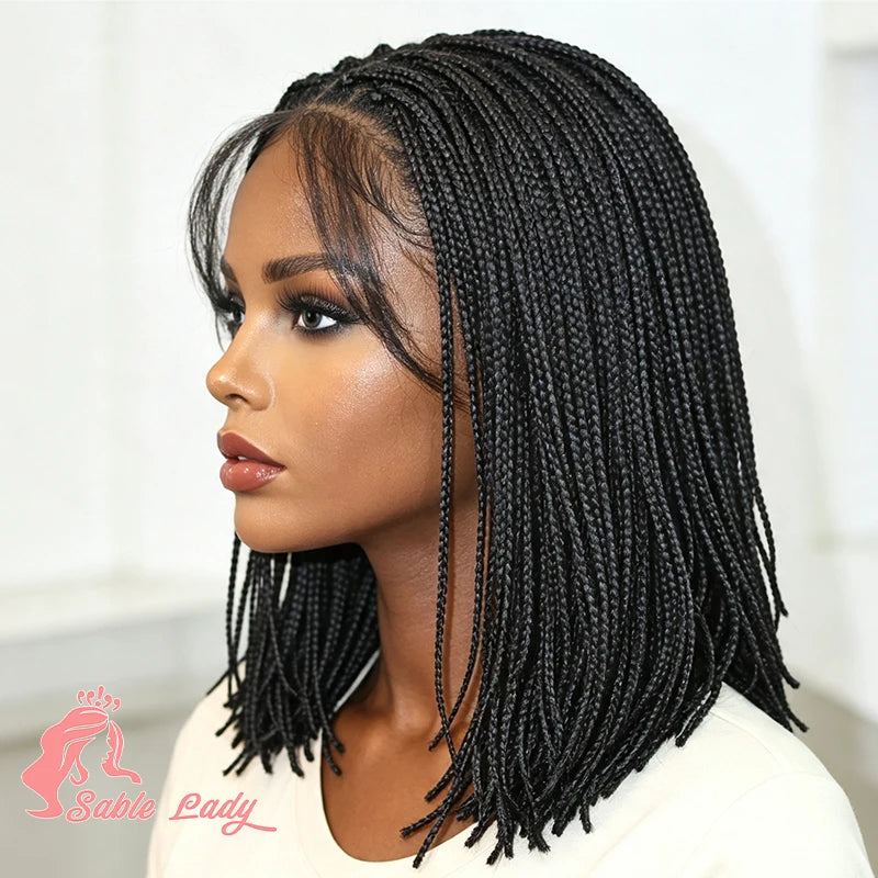 12" Short Braided Lace Front Wigs for Black Women Shoulder Length Bob Box Braids Synthetic Wig Heat Resistant with Baby Hair