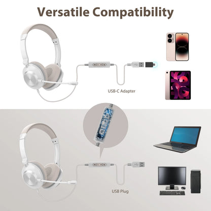 High Performance Noise-Cancelling Headphone With Microphone And USB-A or USB C adaptor For Office  Call Center
