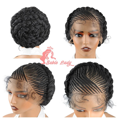 Goddess Crown Braided Wig Updo Stitch Cornrow Braids Wig HD Lace Front Glueless Braided Wigs With Bun For Black Women Baby Hair