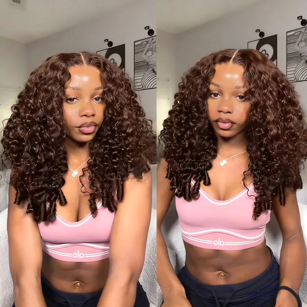 Chocolate Brown Burmese Curly 13x4 13x6 HD Lace Frontal Wig Invisible Strap 360 Full Lace Glueless Wig Lace Front Human...