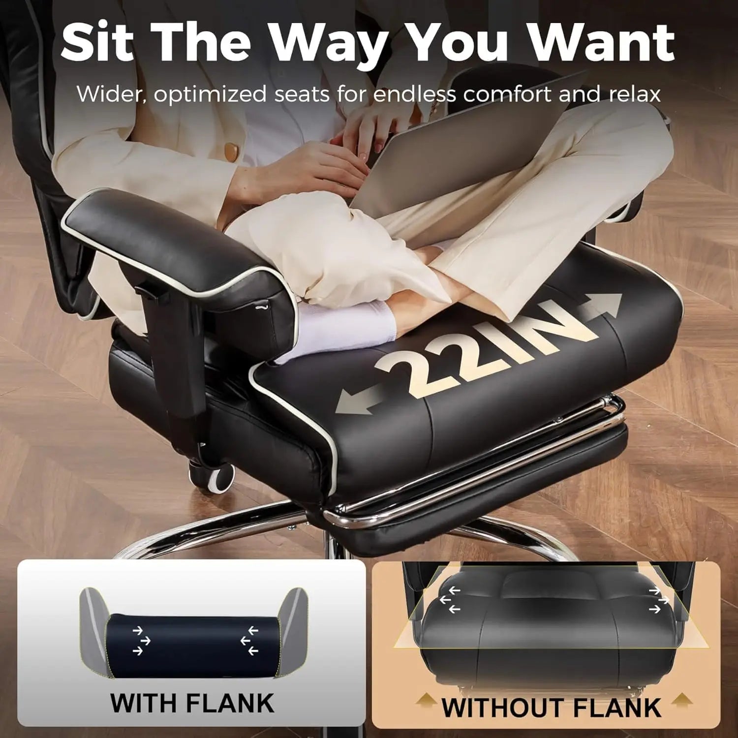 COMHOMA Big and Tall Office Chair 400lbs High Back Leather Executive Chair with Ergonomic Lumbar Support & Pocket Spring...