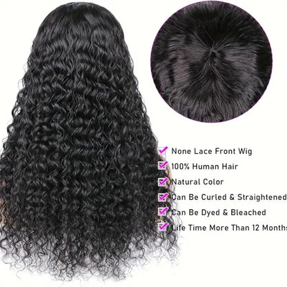 Curly Wig with Bangs Human Hair 180% Density Brazilian Virgin Deep Wave Wig Full Machine Made Glueless Bang Wigs for Black Women