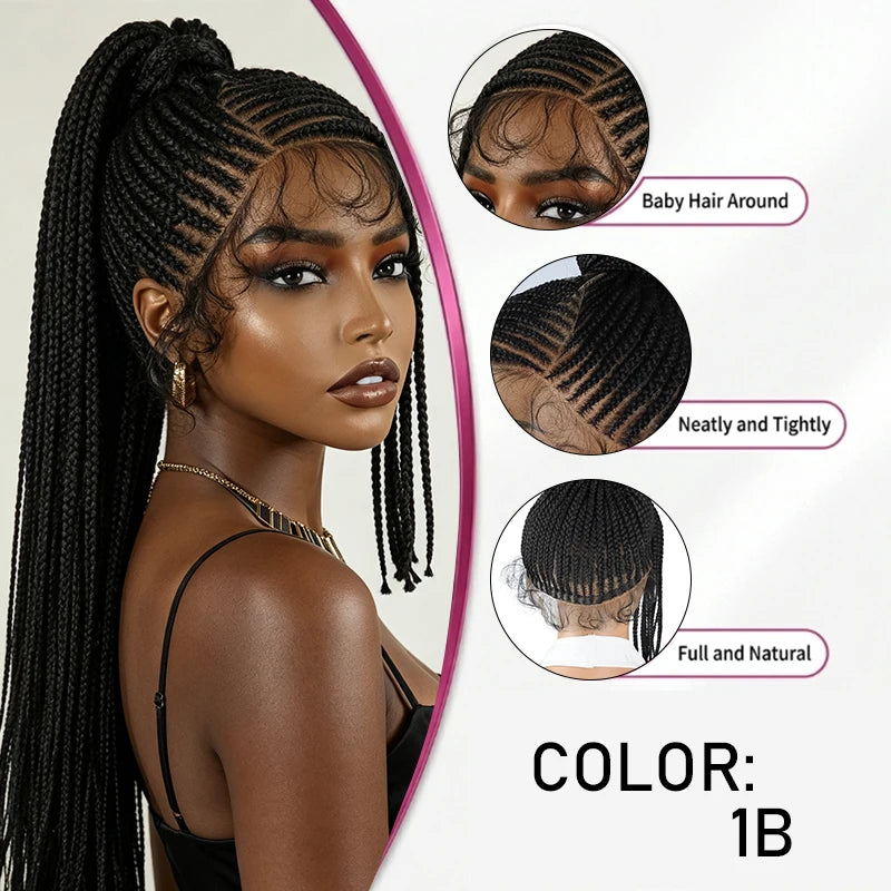 Handmade Synthetic Full Lace Kontless Braids Wigs Ponytail Braided Lace Wigs for Black Women Cornrow Braided Wigs With...