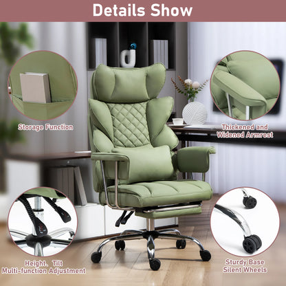 Adjustable executive chair, comfortable real leather gaming chair, height adjustable swivel chair with footrest (green)...