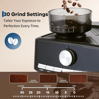 HiMISS 15 Bar Espresso Machine with Milk Frother and Grinder, 30 grind setting, Cappuccino & Espresso Coffee Maker |...