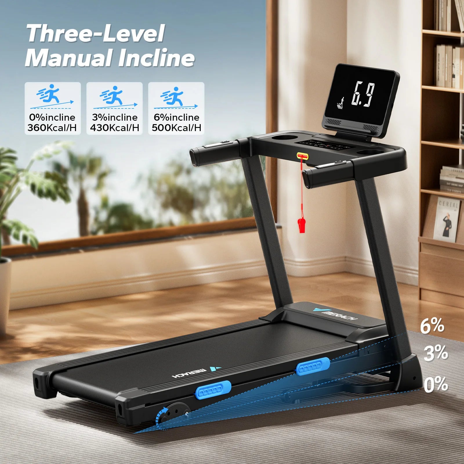 MERACH Foldable Treadmill T12 Incline Quiet Treadmills Double Deck Technology 4 Silicone Shock Cushion Heart Rate...