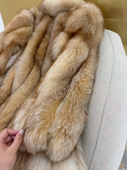 26SS Women Beige Fluffy Faux Fur Long Coat Wide Lapel Luxury Warm Winter Outerwear