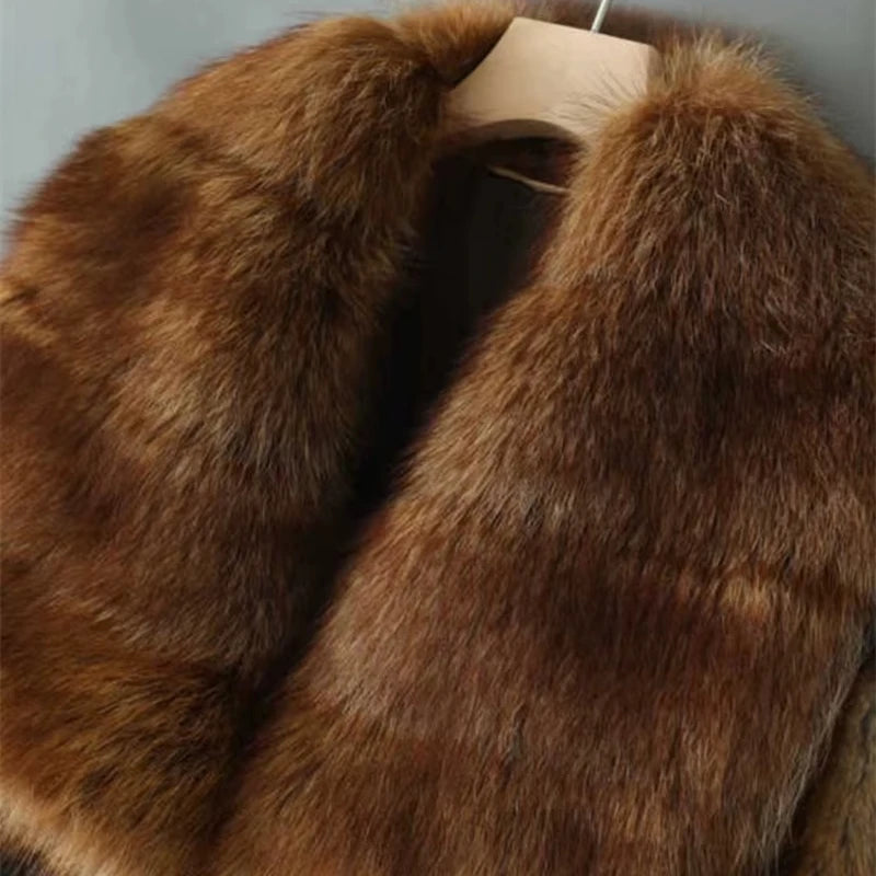 Women's Woven Muskrat Mink Coat with Square Collar Raw Processing