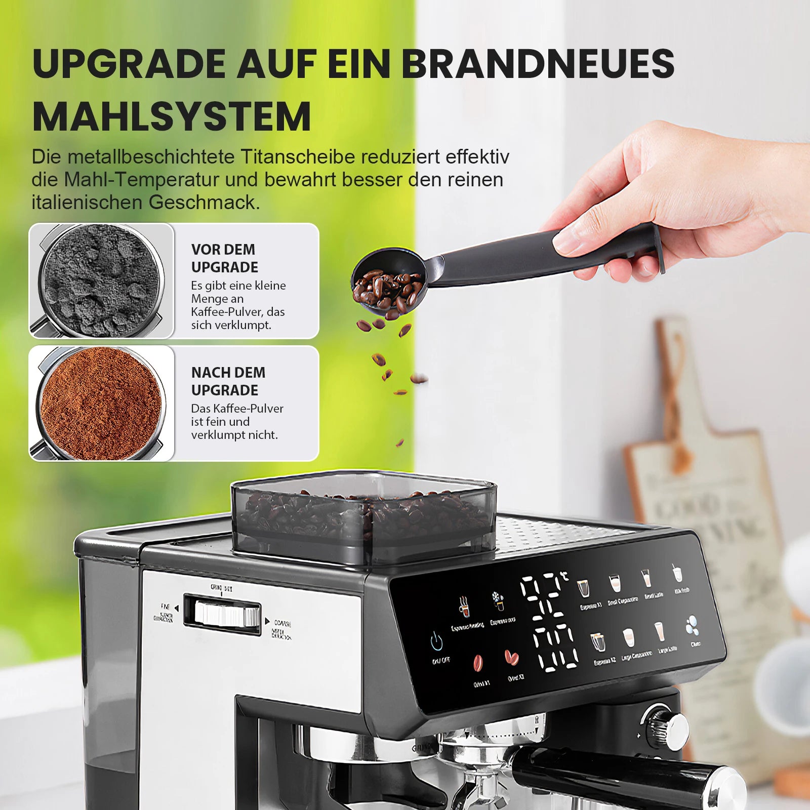 1350W coffee fully automatic, with dual boiler and milk frother, 2.7L water tank, touch screen, Bean and powder coffee |...