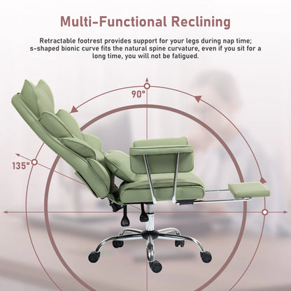 Adjustable executive chair, comfortable real leather gaming chair, height adjustable swivel chair with footrest (green)...