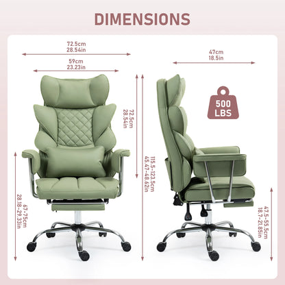 Adjustable executive chair, comfortable real leather gaming chair, height adjustable swivel chair with footrest (green)...