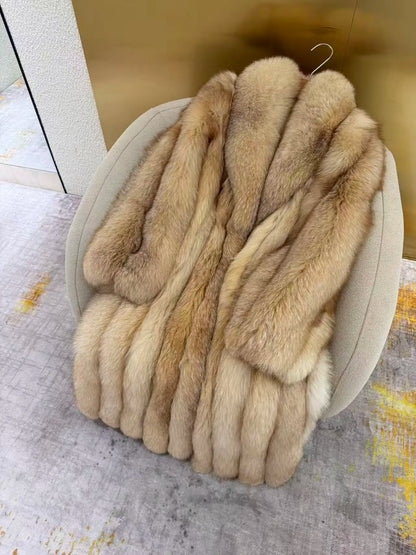 26SS Women Beige Fluffy Faux Fur Long Coat Wide Lapel Luxury Warm Winter Outerwear