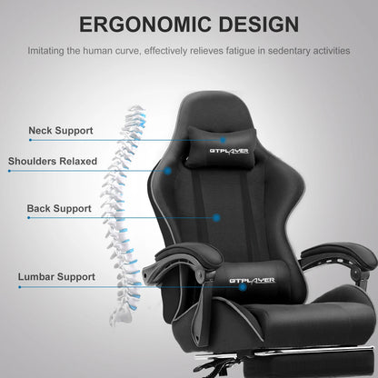 GTPLAYER Gaming Chair with Footrest, Lumbar Support, Adjustable Height, Swivel, Headrest for Office/Gaming | Kimlud...