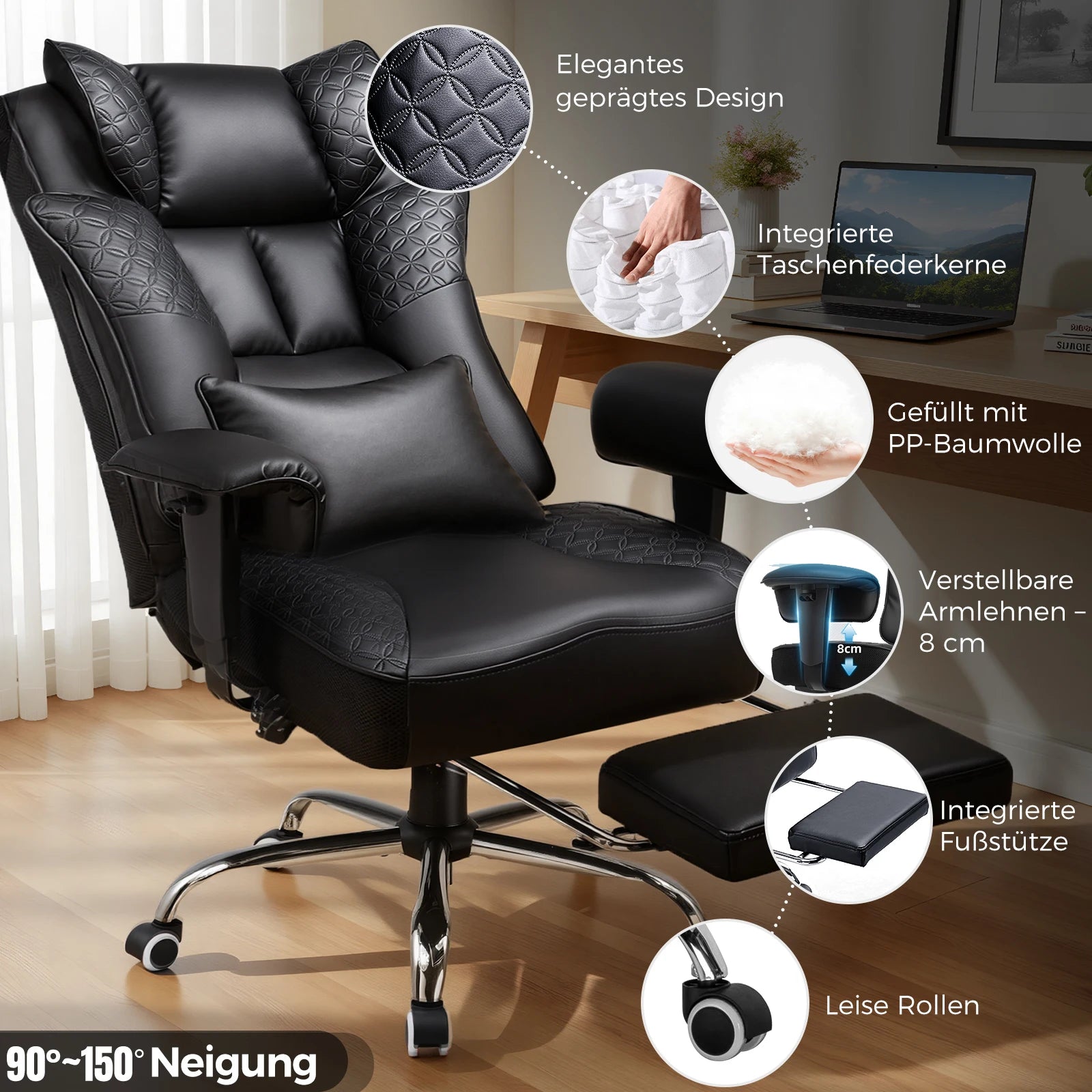 GTPLAYER Gaming Chair, Ergonomic Office Chair with Footrest for Tall and Heavy Individuals, 150° Adjustable Backrest &...